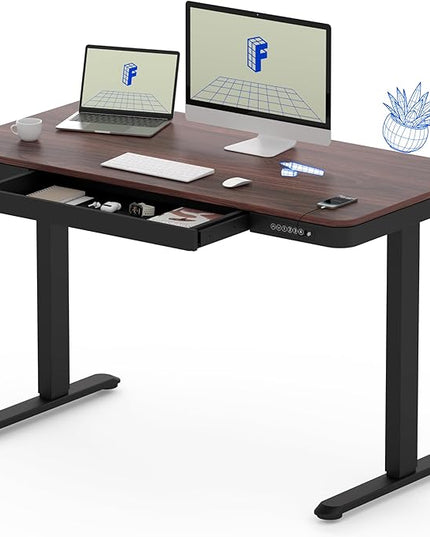 FLEXISPOT Comhar 48" Electric Standing Desk with Drawers, Quick Assembly Home Office Sit Stand Desk with Storage & USB Charging, Computer Workstation for Home Office (48" Wood, Dark Walnut/Black)