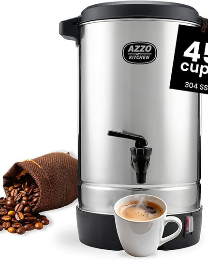 Commercial Coffee Maker 45-Cup Large Coffee Urn with Percolator Coffee Pot Electric 6.9L Stainless Steel Fast Brew Hot Water Dispenser for Tea Catering Events Home Office Easy Cleaning
