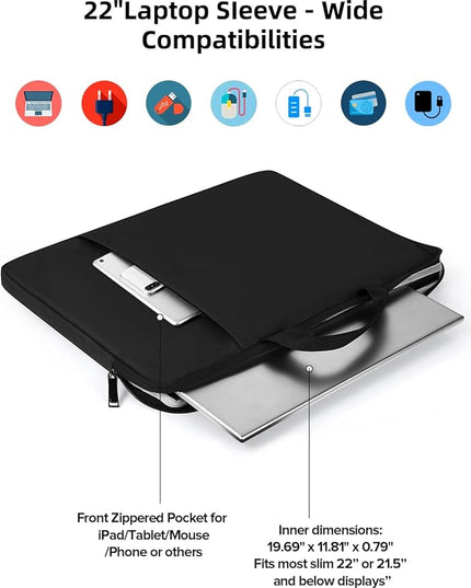 UPERFECT 22-Inch Laptop Sleeve for Slim Monitors/Laptops Up to 21.5” – Waterproof, Shockproof Bag with Side Pockets & Handle – Not Compatible with Wide-Bezel Devices