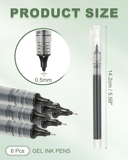 PATIKIL 6Pcs Colored Gel Ink Pens, 0.5mm Extra Fine Point Smooth Writing Japanese Quick Drying Liquid Ink Rollerball Pens for Office Stationery Classroom Teachers, Black