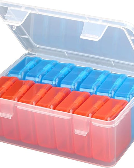 Mathtoxyz Small Bead Organizers(Red, Blue), 15 Pieces Plastic Storage Cases Mini Clear Bead Storage Containers Transparent Boxes with Hinged Lid and Rectangle Clear Craft Supply Case