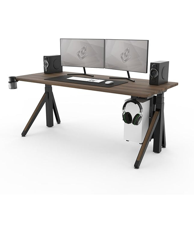 DEZCTOP Revon Elite Electric Standing Desk, 71" x 31.5" Large Work Surface, Height Adjustable (25.6"-51.2"), Sturdy Keel Frame, with Magnetic Modular System, Anti-Collision, Walnut for Home Office