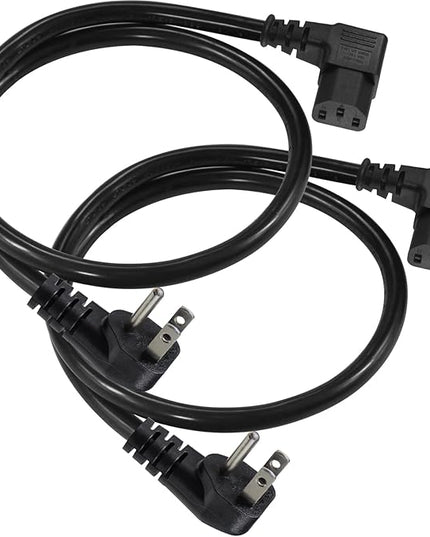 [2 Pack] 90 Degree Computer Power Cord - 2FT Low Profile Flat Plug to Right Angle IEC C13 Power Cord,Universal PC Power Supply Cord 16AWG, Black C13 3 Prong Angled AC Power Cord for PC Monitor/TV