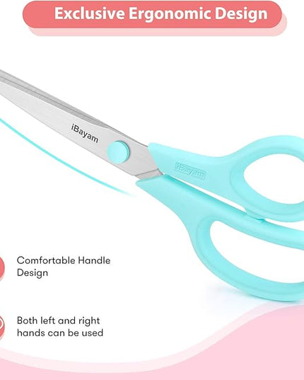 Scissors, iBayam 8" All Purpose Scissors Bulk 3-Pack, Ultra Sharp 2.5mm Thick Blade Shears Comfort-Grip for Aesthetic Fun Cute School Office Teacher Desk Crafts and Art Supplies Accessories Essential