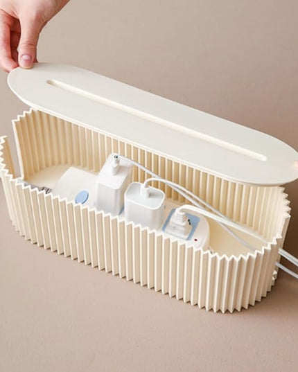 Cable Management Box,Desk Cord Organizer with Groove Cover,Plastic Cord Hider Box,Large Cable Box Organizer,Power Socket Management for TV/Computer/Router/Games Console Cable Storage (White)