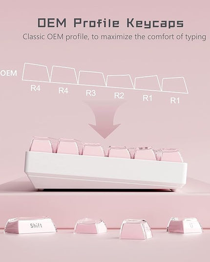 Womier Jelly Keycaps-Crystal Cute Keycaps Pink 60 65 75 100 Percent, Side Printed Elegant Key caps Custom113 Keys, OEM Profile for 61/68/84/87/98/100 Cherry Gateron MX Mechanical, Pink