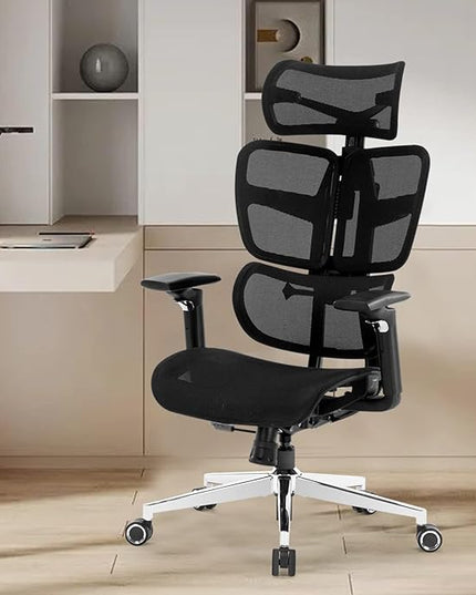 Ergonomic Mesh Office Chair with Adjustable Armrests, Lumbar Support,Big and Tall Desk Chair with Headrest and Smooth Rolling Base,Swivel Comfy Task Chair for Home Office,Black