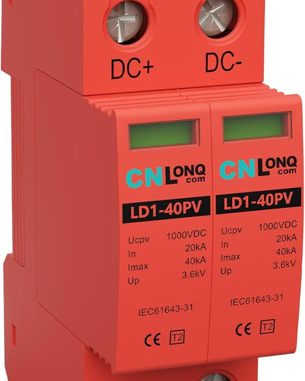 2P 40KA Voltage Surge Protector DC 1000V Solar PV Lightning Arrester Device for Rv, Home Lightning Protection System 35mm DIN Rail Mount