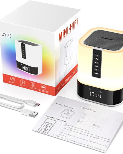 Night Light Bluetooth Speaker, 5 in 1 Touch Control Bedside Lamp Dimmable Multi-Color Changing, Bedroom Alarm Clock, Best Birthday Gift Ideas for 10 11 12 13 14 Year Old Teenage Girls/Boys