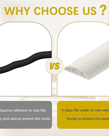 Floor Cord Cover 10FT Cord Covers for Wires on Floor Protect Wires & Prevent Trip Hazards, Easy to Cut for Home, Office, School, Concerts, Cavity W0.6in x H0.32in