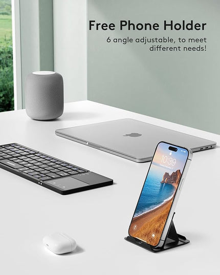 Samsers Foldable Bluetooth Keyboard with Touchpad - Portable Wireless Keyboard with Holder, Rechargeable Full Size Ultra Slim Pocket Folding Keyboards for Android Windows iOS Tablet & Laptop - Black