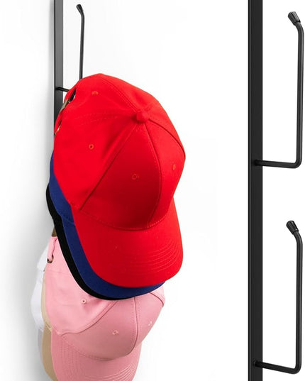 Hat Rack for Baseball Caps (2-Pack), Stainless Steel Hat Organizer for Baseball Caps, Multi-Purpose Hooks for Wall, Strong Adhesive/Wall Drilled (Black)