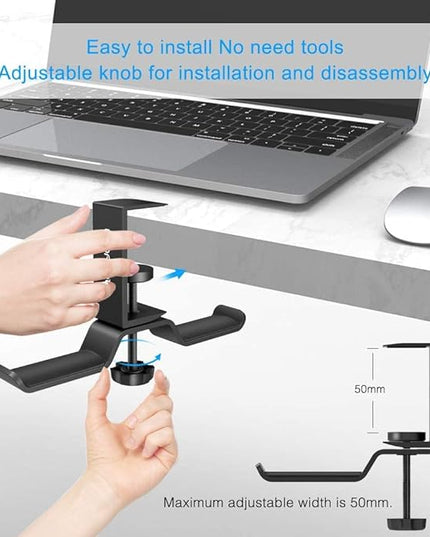 aceyoon Foldable Headphone Stand for Desk, Aluminum Headset Stand Clamp Hook Under Desk Space Save Mount, Headset Holder for Gaming Headphone, Office, Backpack, Bag, Purse Hanging (Black)