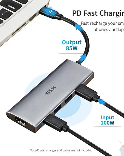 SSK 100W USB-C HUB, USB3.2 Gen 2 10Gbps 5 in 1 Type C Multiport Adapter with 4K HDMI, 2 USB C with 1 PD Powered, 2 USB A 3.2 Gen2 Ports, SuperSpeed USB Dock for Laptop MacBook Pro Air Dell Hp Lenovo