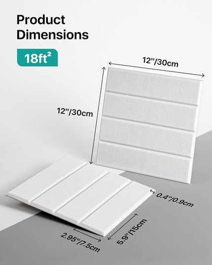 18 Pack Sound Proof Foam Panels for Walls, Self-Adhesive Acoustic Panels Sound Absorbing, 12" X 12" X 0.4" High Density Soundproof Wall Panels Tiles for Door, Ceiling, Home Office