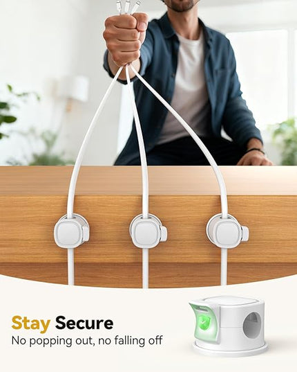8Pack Rotatable Cord Organizer, Spring Cable Clips With Clasp Lock, INCHOR No-Residue Adhesive Cable Organizer, Cord Holder for Nightstand Car Home Office (White)