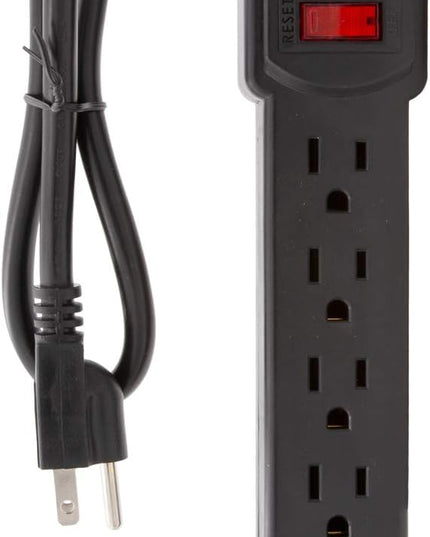 Maxxima 4-Pack 6 Outlet Power Strip Surge Protector - 300 Joules, Features Red On/Off Switch, Powers Multiple Electronics and Devices Simultaneously, Perfect for Home Appliances - Black