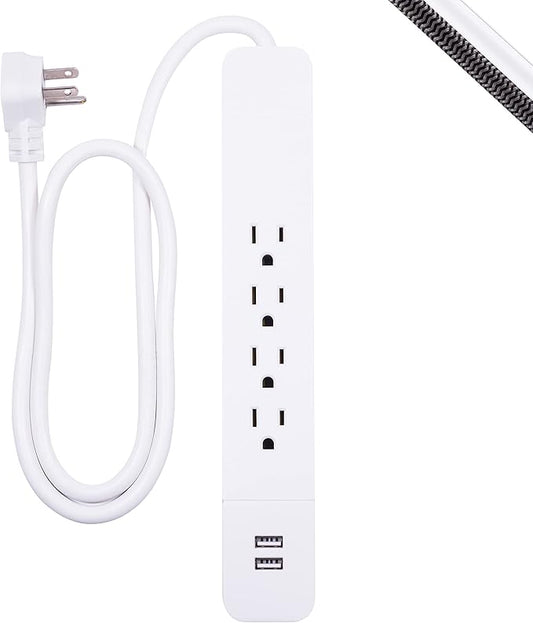 GE 4-Outlet Surge Protector, 2 USB Ports, 3 Ft Power Cord, 560 Joules, Flat Plug, Automatic Shutdown Technology, Circuit Breaker, Warranty, ETL Listed, Black, 37212