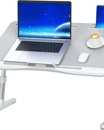 Laptop Bed Desk with Adjustable Heights and Angles, Upgraded-Sturdy Foldable Laptop Lap Desk for Bed/Sofa/Couch/Floor, Lap Tablet Desk (NO Drawer, Grey)