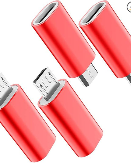 JXMOX USB C to Micro USB Adapter, (4-Pack) Type C Female to Micro USB Male Convert Connector Support Charge Data Sync Compatible with Samsung Galaxy S7/S7 Edge, Nexus 5/6 and Micro USB Devices (Red)