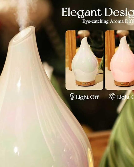 Porseme 150ml Essential Oil Diffuser Glass Color Changing Aroma Air Diffusers Aromatherapy Ultrasonic Cool Mist Humidifier 6 Running Hours Waterless Auto-Off for Sleeping Yoga Office Spa (White Jade)
