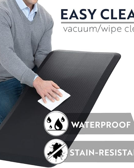 KANGAROO Thick Ergonomic Anti Fatigue Mats for Kitchen Floor, 39x20, Cushioned Standing Office Desk Mat, Waterproof Scratch Resistant Topside, Supportive All Day Comfort Padded Foam Rugs, Black