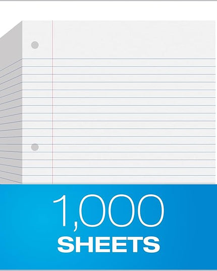 Oxford Filler Paper, 8 x 10-1/2 Inch Wide Ruled Paper, 3 Hole Punch, Loose Leaf Notebook Paper for 3 Ring Binders, 1000 Sheets