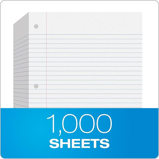 Oxford Filler Paper, 8 x 10-1/2 Inch Wide Ruled Paper, 3 Hole Punch, Loose Leaf Notebook Paper for 3 Ring Binders, 1000 Sheets