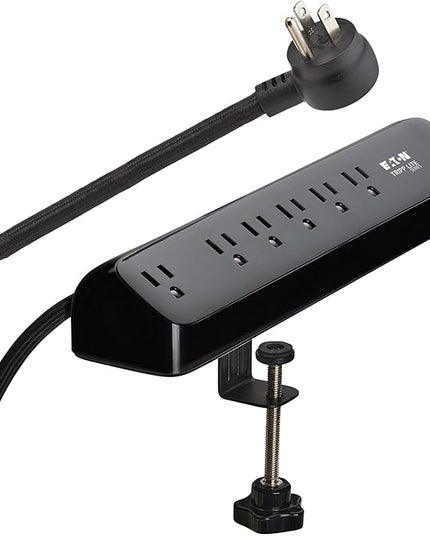 Eaton Tripp Lite series Desk Clamp Power Strip Surge Protector, 6-Outlets, 2x 30W USB-C Charging Ports, 900 Joules, 10ft Braided Flat Extension Cord, Lifetime Manufacturer's Warranty (TLP610U30CLAMPB)
