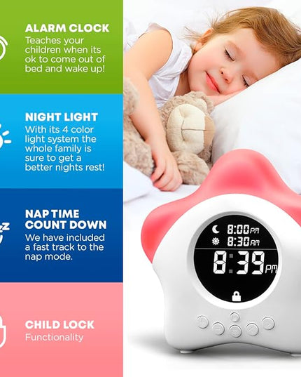 Stay-in-Bed Clock for Kids - Toddler Sleep Trainer, Night Light & Alarm