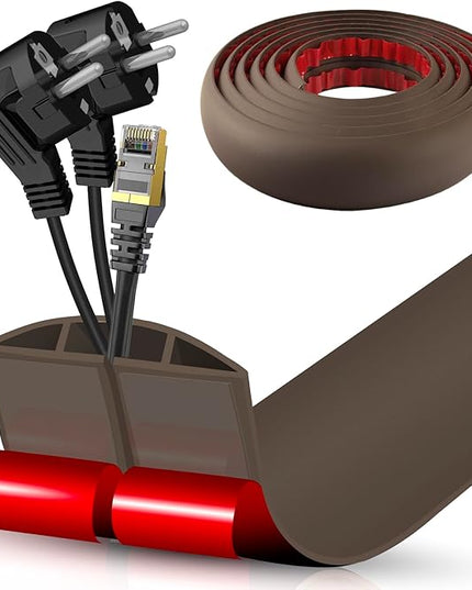 Floor Cord Cover Cable Cavity Self Adhesive Cord Hider Floor Floor Cable Management Power Cord Protector Floor Electric Cord Covers for Offices, Gym, Exhibitions (CoffeeBrown, 2.36" x 10')