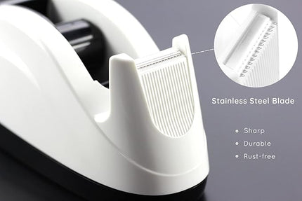 BeeChamp Heavy Base Nonskid Desk Tape Dispenser One-Hand Dispensing, White, 2 Pack