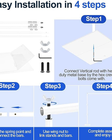 EMART Backdrop Stand, 6.5x10 ft Adjustable Photo Background Pipe and Drape Photography Kit with Heavy Duty Metal Flat Base for Parties, Wedding, Video Studio, Birthday - White