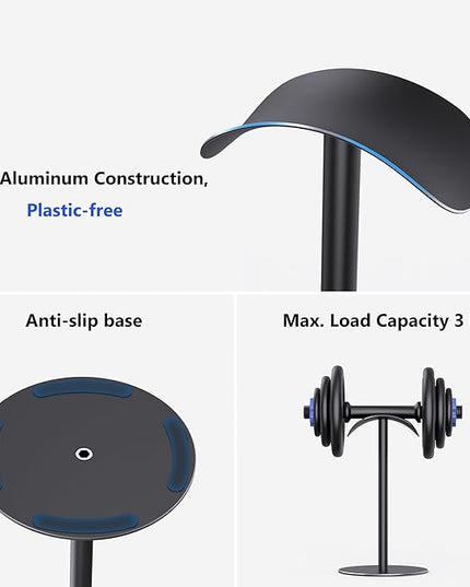 Headphone Stand for AirPods Max, Headset Stand for Desk with Curved Headphone Rest & Anti-Slip Base, Aluminum Alloy Headphones Holder for On-Ear/Over-Ear Headphone/Gaming Headset, Black