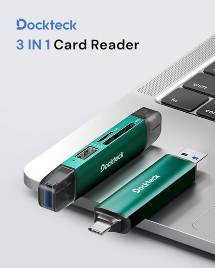 Dockteck SD Card Reader, 5G Super Speed USB3.0 SD/TF Card Reader, 3-Slot USB A/C to SD/Micro SD/USB A Memory Card Reader for UHS-I SD/Micro SD/SDHC/SDXC/MMC, Support OTG for Plug&Play,Green
