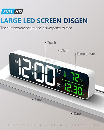 Hournor Digital Clock for Bedroom, Digital Wall Clock for Living Room Decor, Desk Table Clocks, Digital Clock Large Display, Bedroom Smart Alarm Clock for Office White Green