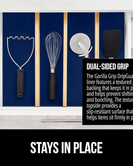 GORILLA GRIP DripGuard Shelf Liner, Non Adhesive Drawer and Kitchen Cabinet Protector, 24x240 Inch, Slip Resistant BPA Free Smooth Surface Plastic Liners for Cabinets, Bathrooms, Closets, Navy Blue