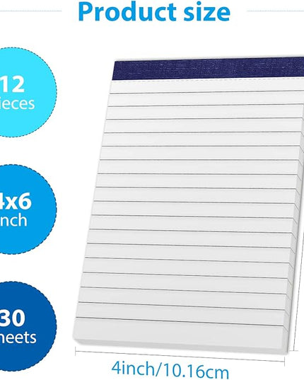 12 Pack Note Pads 4x6 Inch Small Lined Writing Memo Pads Refills Easy Tear no Rip Writing Pads with 30 Sheets Each Pad Narrow Ruled Mini Pocket Notebook Daily Planning and Organization of Work White