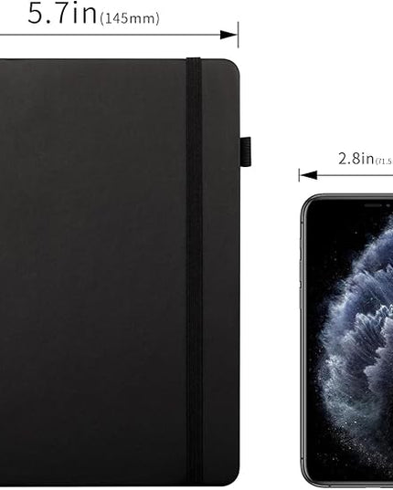 Deziliao 5 Pack Dotted Journal Notebooks with Pen Loop, Hardcover Notebook Journal for Work, 100Gsm Premium Thick Paper with Inner Pocket, Medium 5.7"x8.4", （Black）