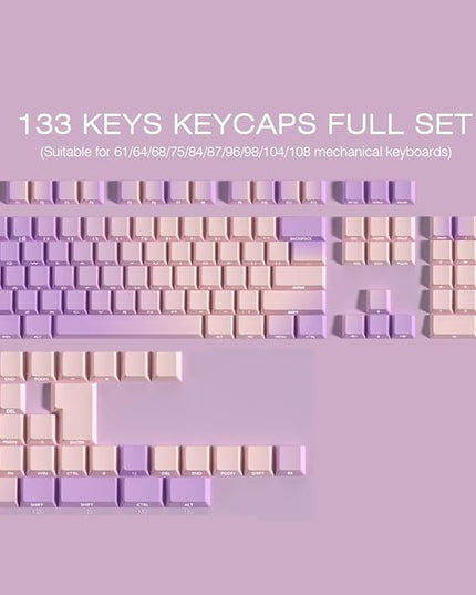 Sunzit PBT Keycaps - Taro Milk Tea Side Printed Keycap Set,133 Keys Shine Through Custom Key caps, Dye-Sublimation Cherry Profile Keycap for MX Switches Mechanical Keyboards