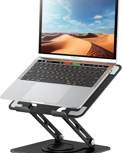 tounee Laptop Stand for Desk, Adjustable Computer Stand Holder with 360° Rotating Base, Ergonomic Laptop Riser Compatible with MacBook Pro Air, All Laptops 10-16"-Black