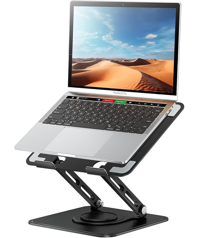 tounee Laptop Stand for Desk, Adjustable Computer Stand Holder with 360° Rotating Base, Ergonomic Laptop Riser Compatible with MacBook Pro Air, All Laptops 10-16"-Black