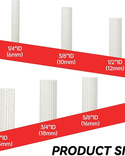 Braided Fiberglass Sleeve, 10ft High Temp Cable Sleeve, Flexible Cable Management Cable Protector for Car Wire Loom Protection (White, 1/4")