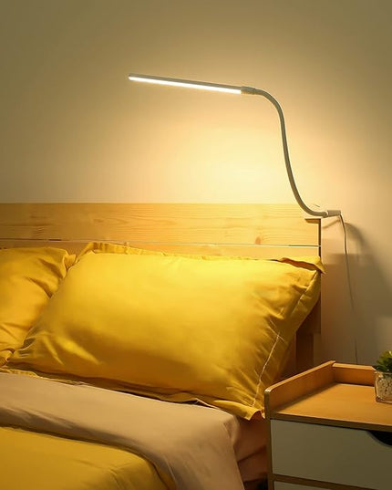 Lepro Small Desk Lamp with Clamp, LED Reading Lamps with 450LM, 3 Color Modes 10 Brightness, Dimmable USB Clip on Desk Light with Gooseneck Swing Arm for Nail, Home Office and Dorm (White)