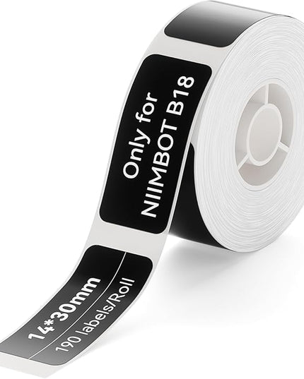 NIIMBOT B18/N1 Thermal Transfer Labels 0.55" x 1.18" (14x30mm), Only for B18/N1 Label Maker, PET Material, Waterproof and High-Temperature Resistance, Long Storage Time, Black