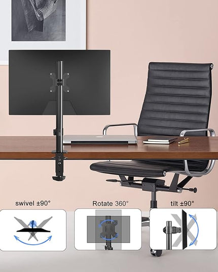 Pholiten Single Monitor Arm Desk Mount, Holds Screens up to 32 inch,Holds Up to 22lbs,Fully Adjustable Stand with C-Clamp and Grommet Base,100x100 Vesa Monitor Stand