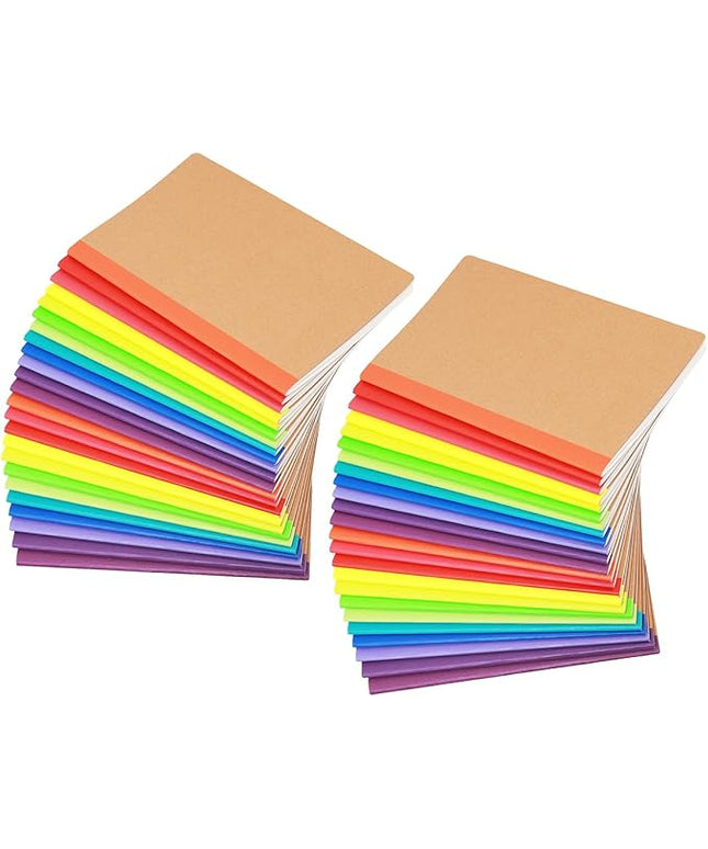 A5 Blank Notebook Bulk,48 pack Kraft Cover Blank Sketch Book Pad Travel Journals with Pastel Color Spine for Students Office, 60 Pages, 8.3”x 5.5”