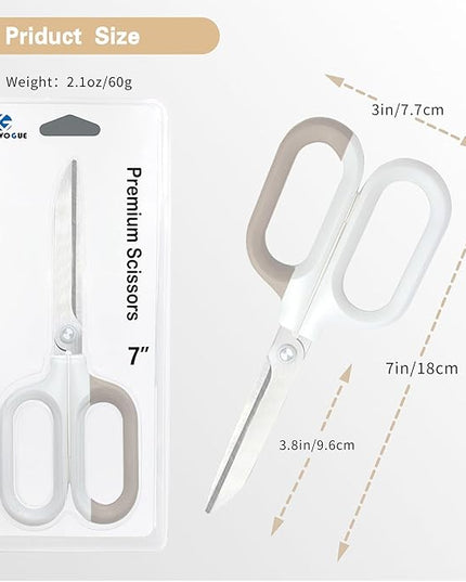 White Office Scissors with Comfort-Grip Handles, Cute scissors, Sharp Craft Scissors for DIY Art, Sewing, Fabric, Student, Teacher, and Home Use(7", White-1Pack)
