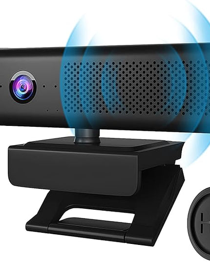 ROTOPATA Webcam with Speakers and Mic, Full HD 1080P/30FPS Computer Camera for Streaming Video Conference , 4 Noise-Cancelling Mics, Privacy Cover, 90°FOV, USB-A, Webcam for PC Desktop Monitor Laptop