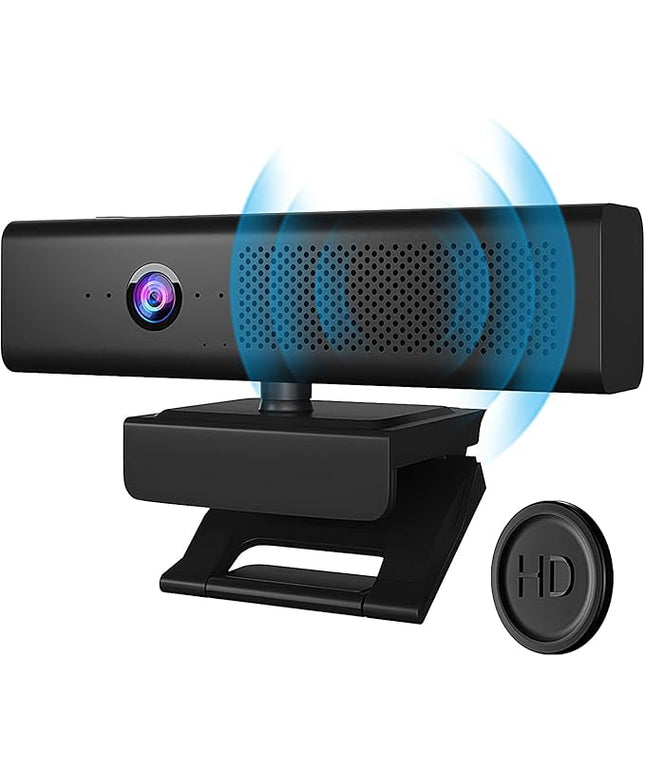 ROTOPATA Webcam with Speakers and Mic, Full HD 1080P/30FPS Computer Camera for Streaming Video Conference , 4 Noise-Cancelling Mics, Privacy Cover, 90°FOV, USB-A, Webcam for PC Desktop Monitor Laptop